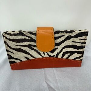 Zebra Print Women's Clutch with Tan Accents